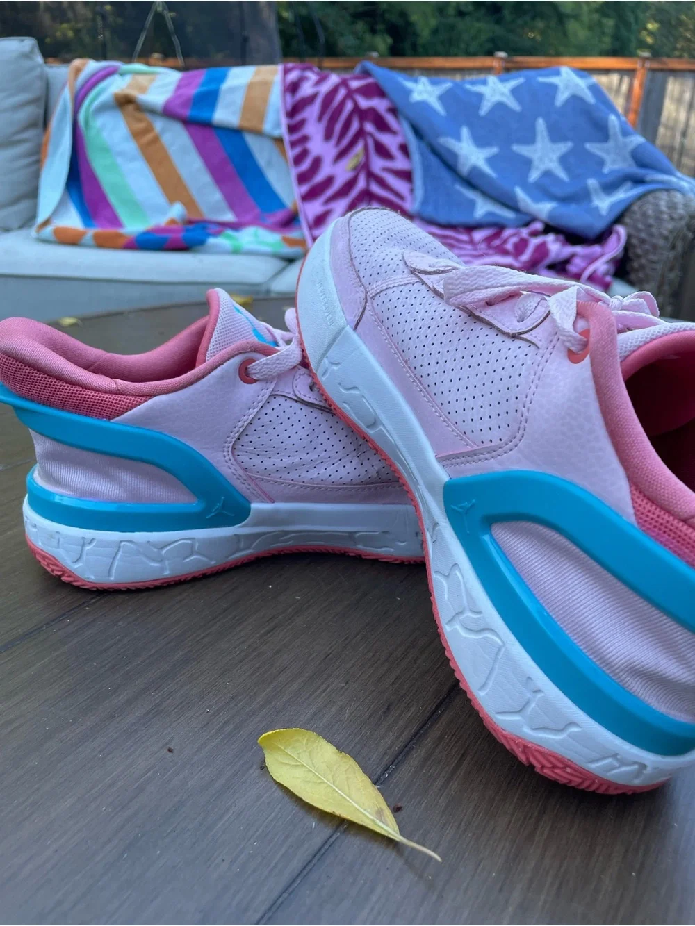 Jordan Kids Pink Sneakers with Teal Heel Accent